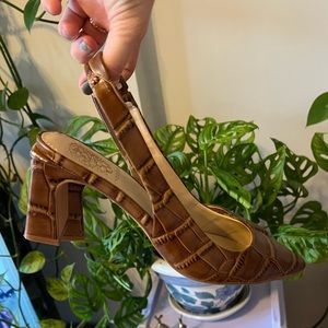 Only Worn Once! Vince Camuto Hamden Slingback Pump In Brown Croc, Size 6.5